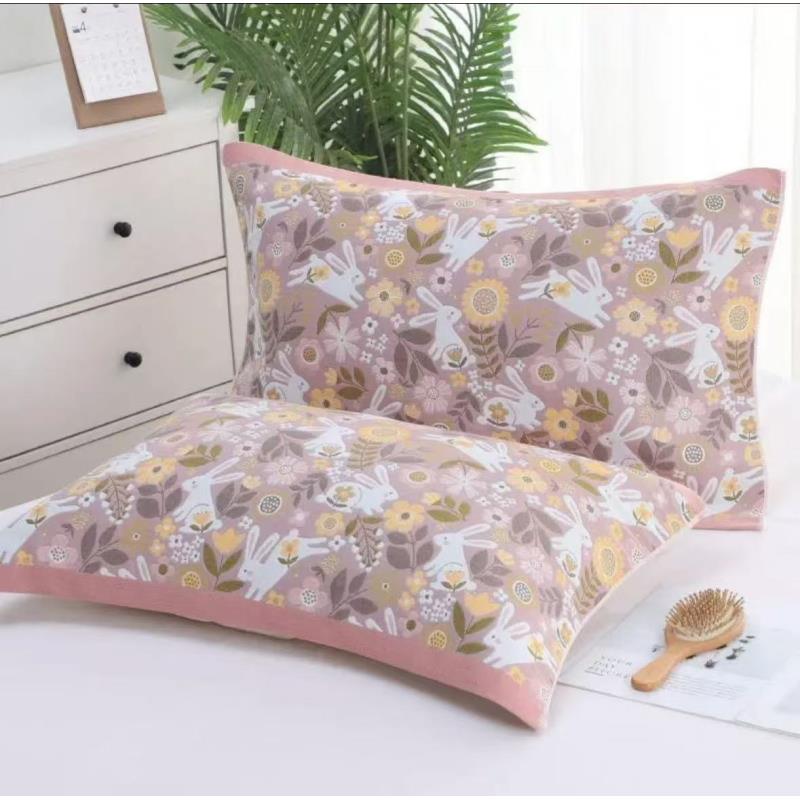 【北奈かわ会社】52*78cm柔软舒适纱布枕巾一对装玉兔