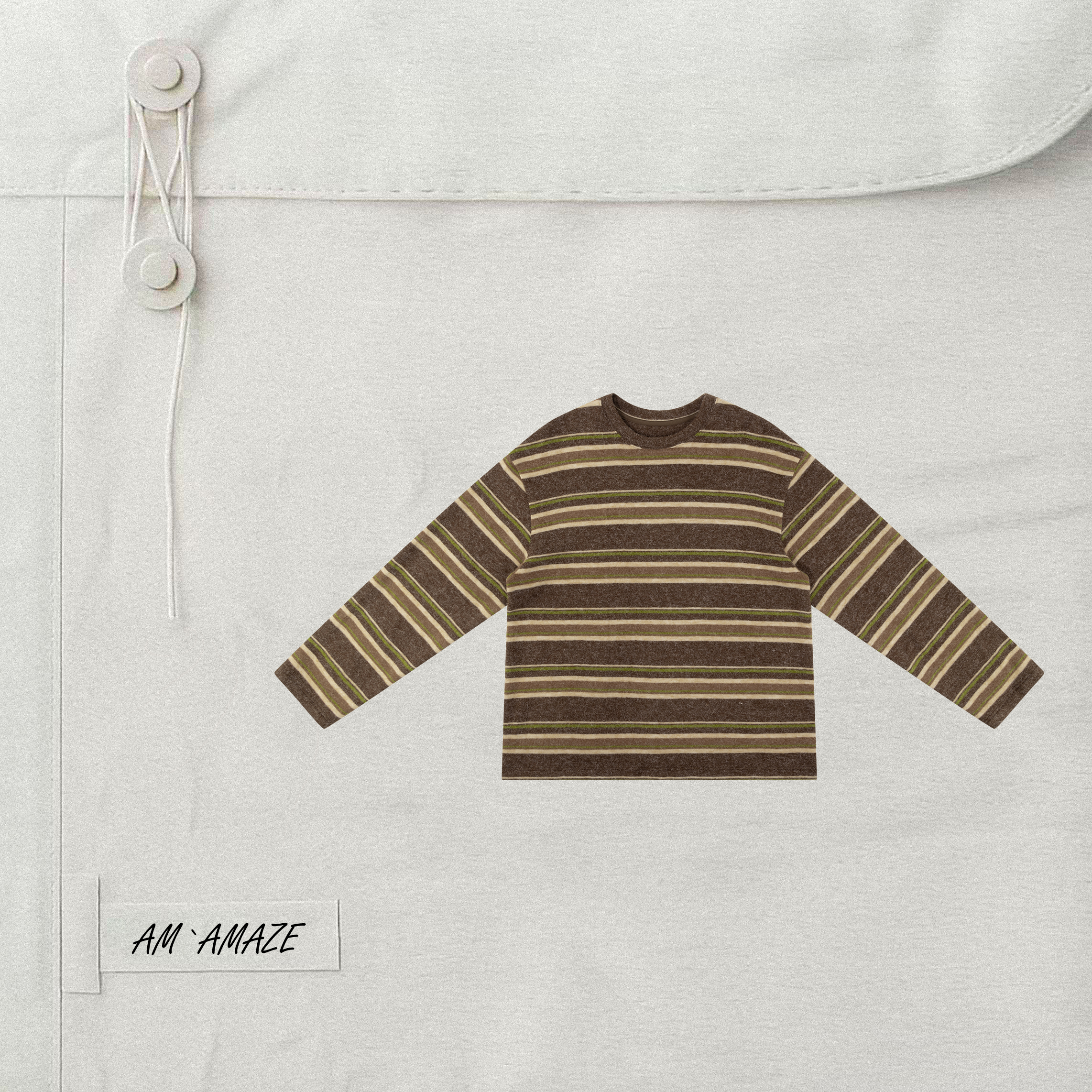 AM.AMAZE日系复古做旧拼色条纹长袖打底百搭宽松圆领T恤LF35N028