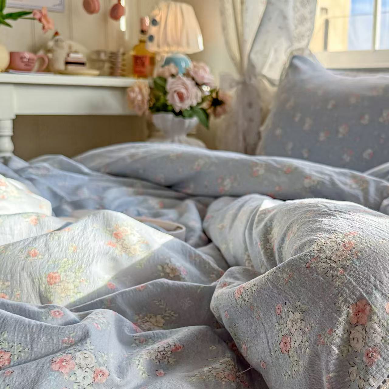 【小苍兰四件套】四季柔软ins风针织双层纱四件套简约法式床品