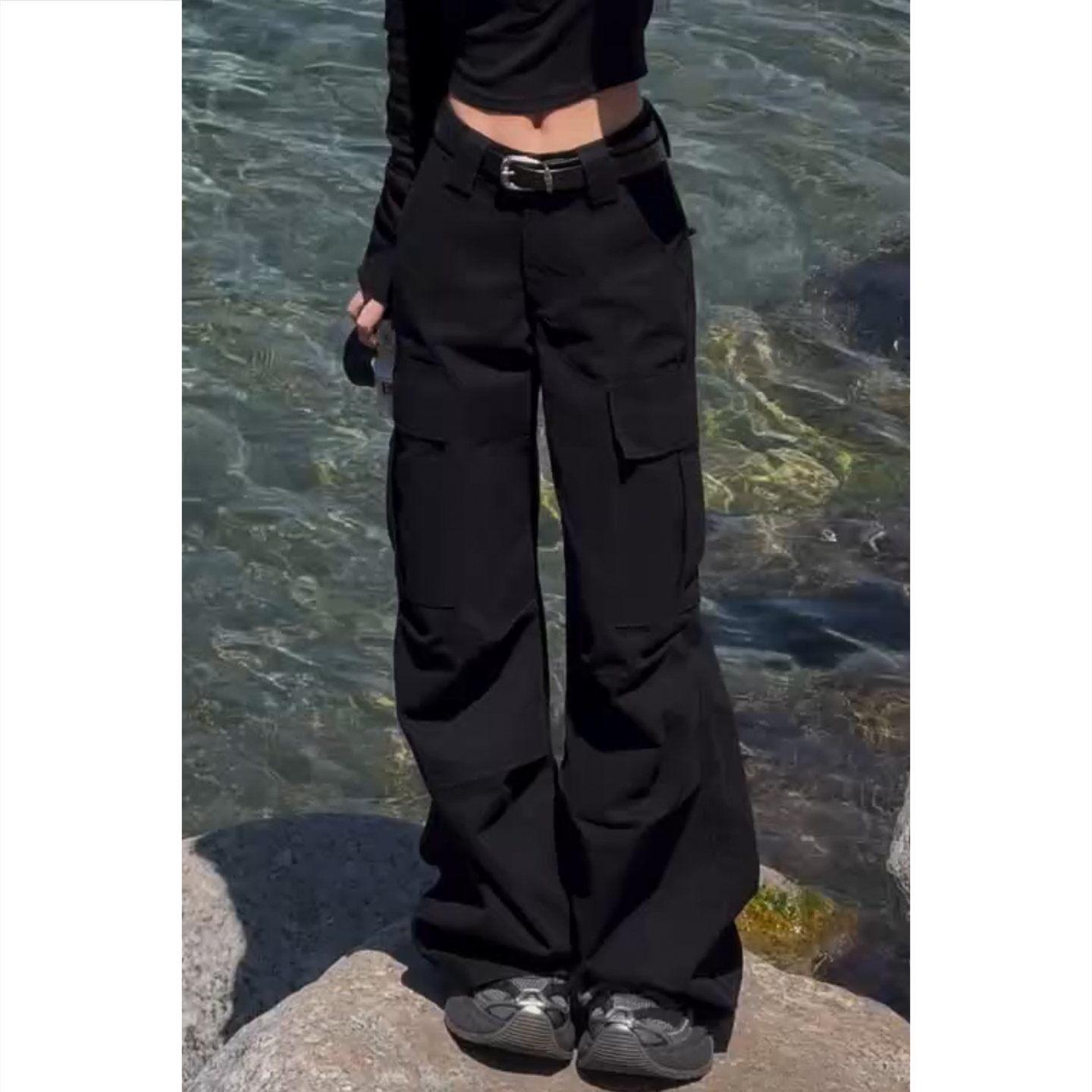 艾塔莉早秋高腰长裤休闲裤低腰垂坠感阔腿裤秋季ins设计感工装裤