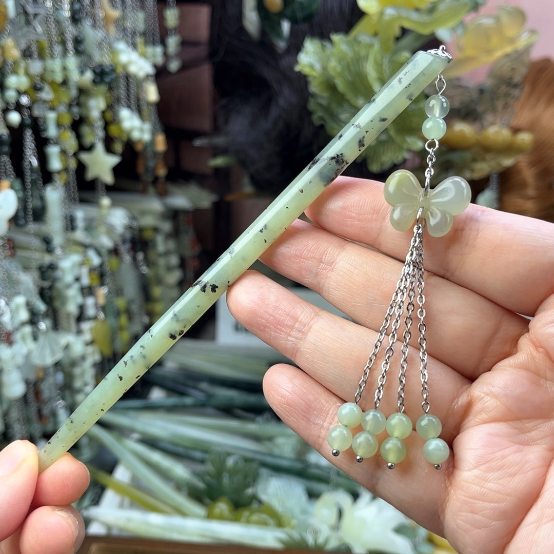 蛇纹石玉发饰未镶嵌默认微瑕岫玉发簪