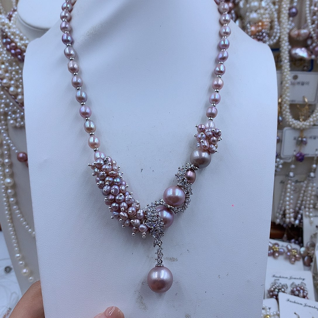 项链银S925镀金镶嵌淡水珍珠今****）