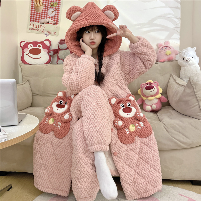 2026厚款冬季女家居服套装长款棉睡衣睡袍套装连体睡衣