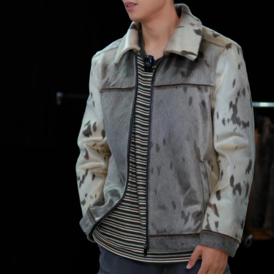 原生态海里的豹毛高定奢侈大牌修身时尚设计师西装毛外套真毛