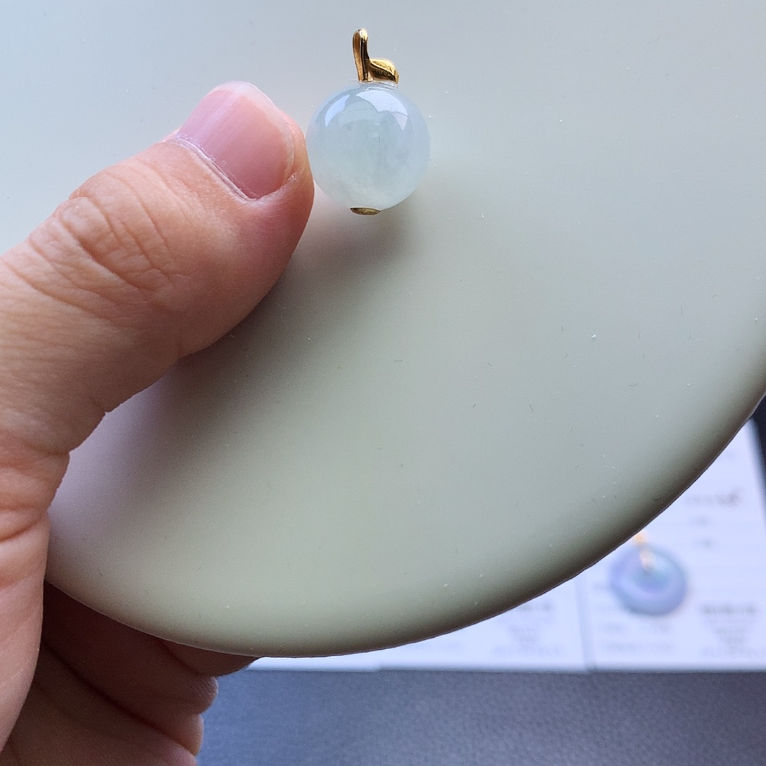 翡翠18K金镶嵌挂件48小时鉴赏期  单珠吊坠12.6mm