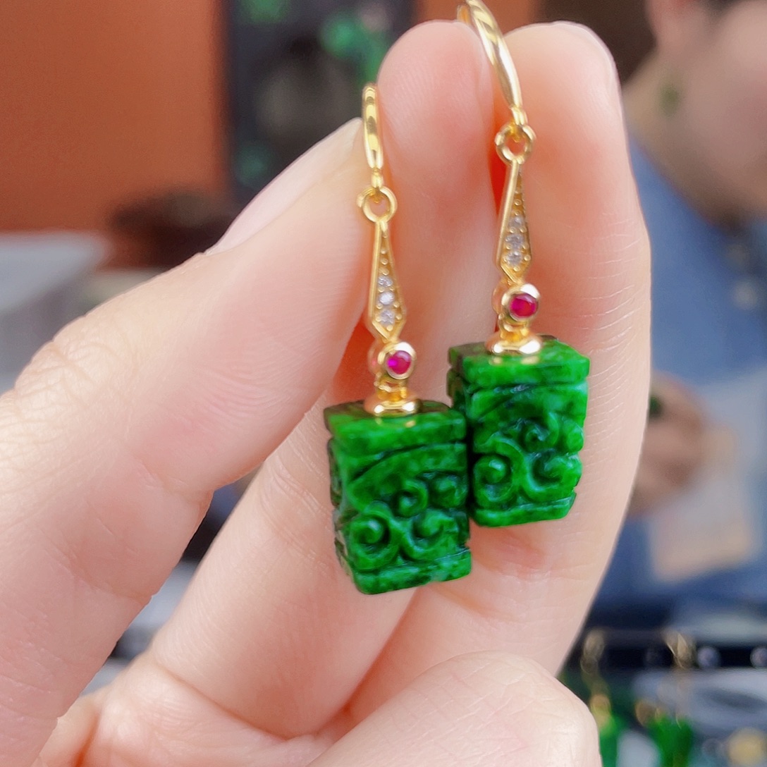 翡翠银S925镶嵌耳饰