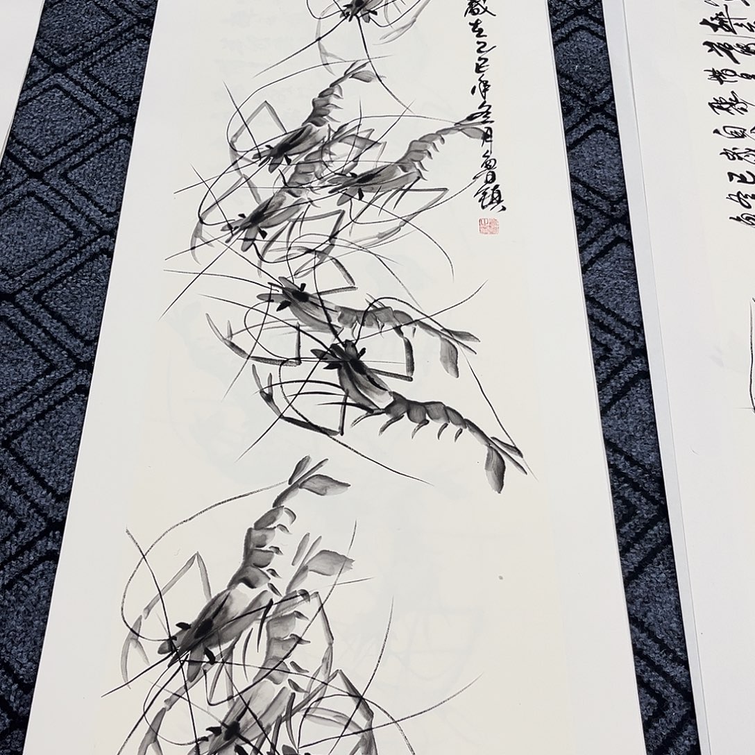 国画四尺对开花鸟