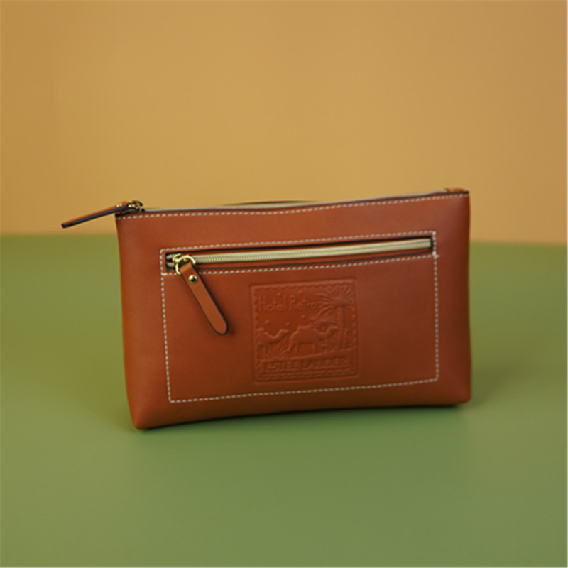 ly831  棕色经典款式 pu防水化妆包 便携简约收纳包 女士手拿包包