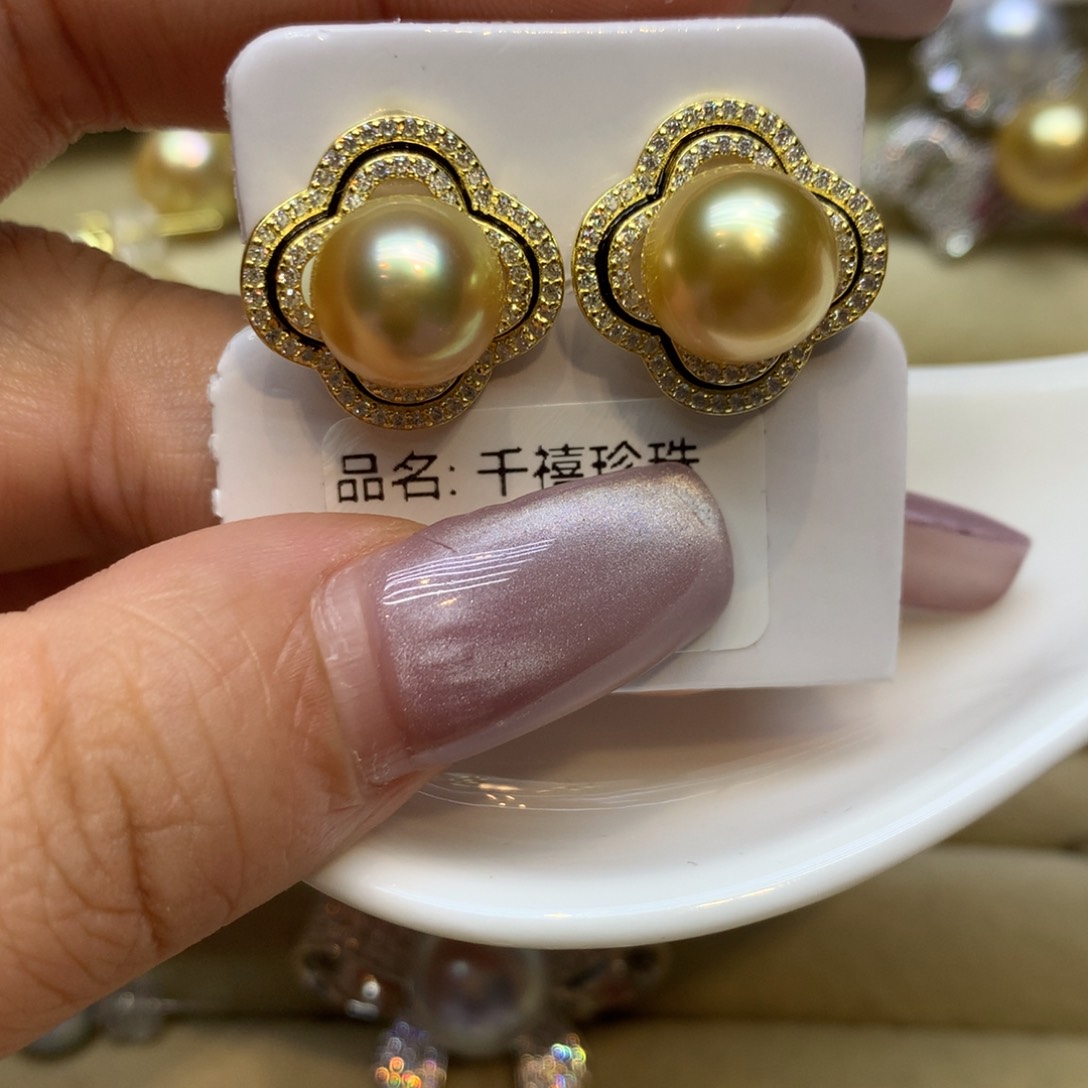 银S925镶嵌耳饰海水珍珠