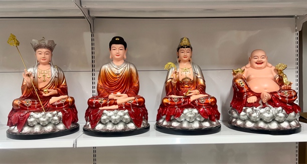 树脂铜彩四圣佛祖观音弥勒地藏像