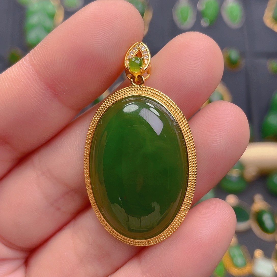 和田玉（碧玉）吊坠(不含链)银S925镶嵌580