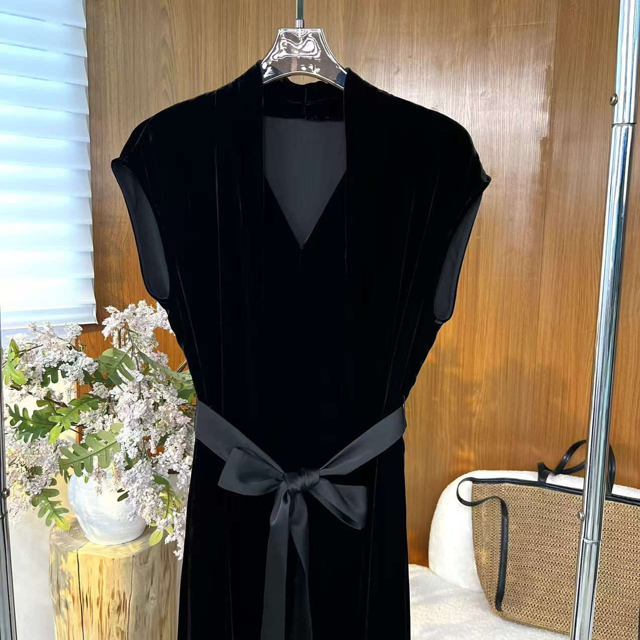 【南油高定】100真丝丝绒显瘦气质高定轻奢连衣裙8925