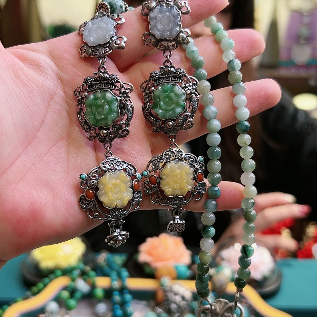 翡翠颈饰银S925镶嵌古风