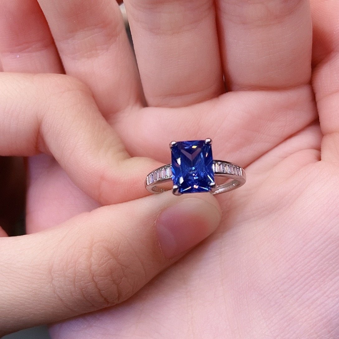蓝宝石戒指银S925镶嵌