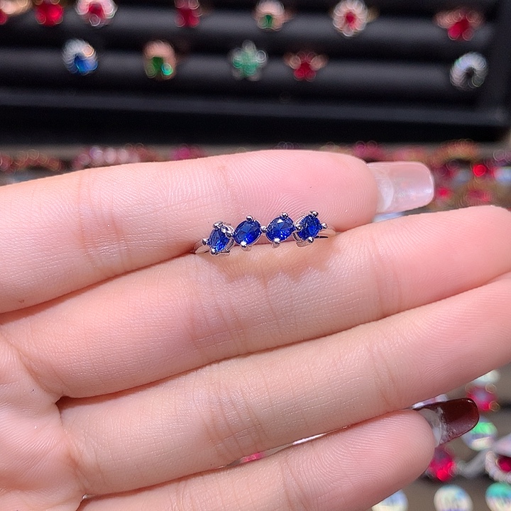 蓝宝石戒指银S925镶嵌1