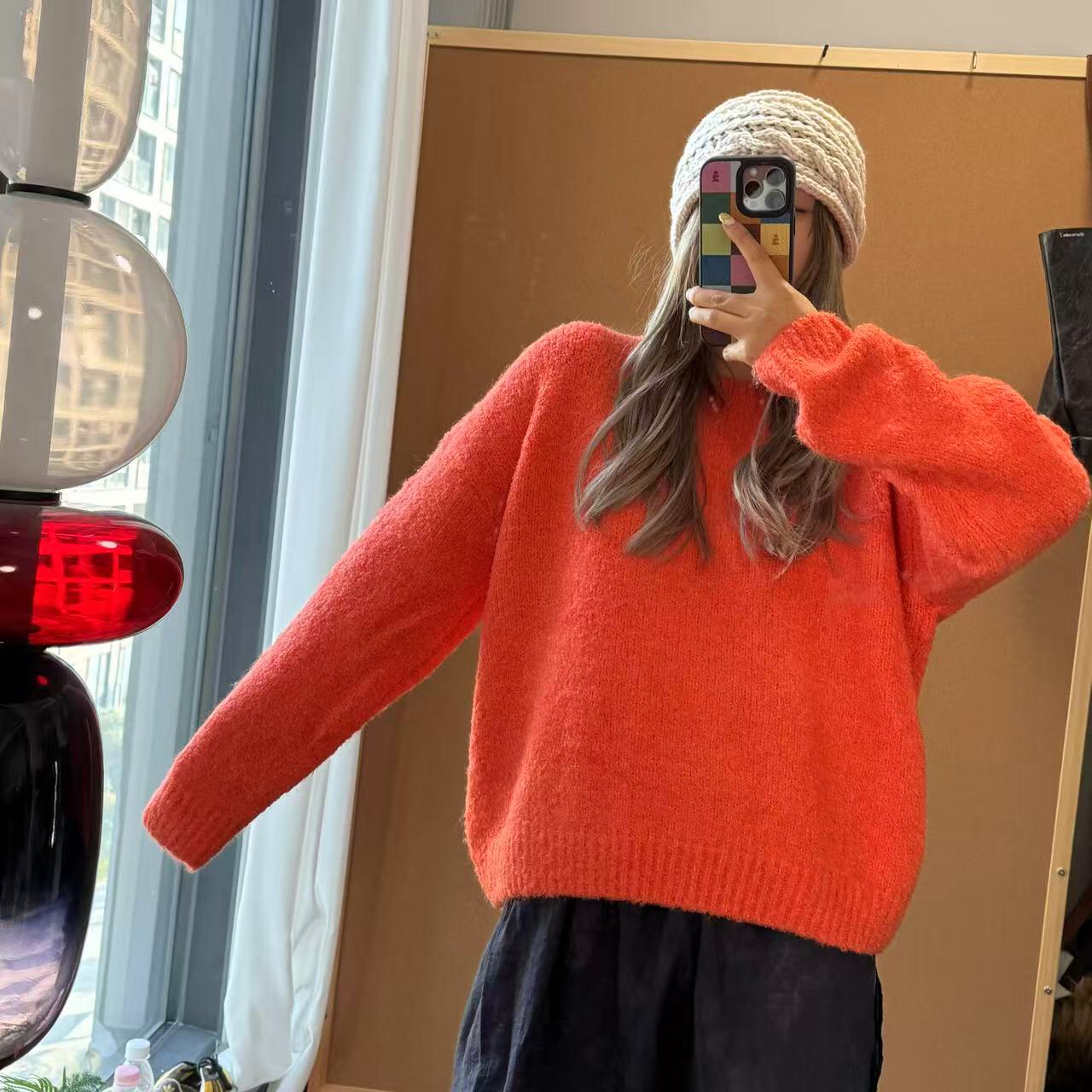 软糯韩系宽松风南瓜橘毛衣