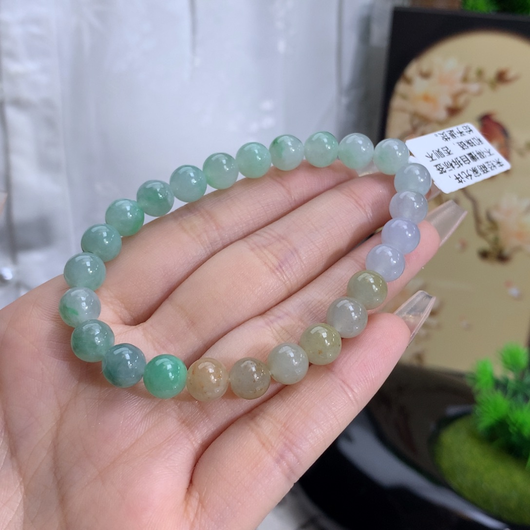 翡翠手链未镶嵌卡7.7冰润多宝马卡龙