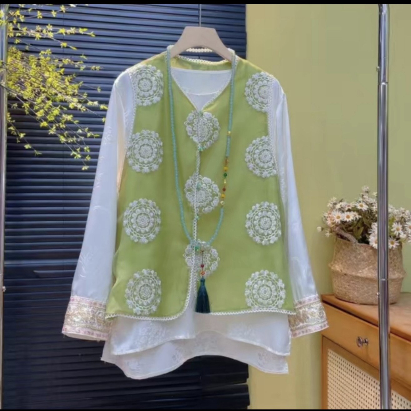 芃芃904（单件马甲）春夏款大码女新中式国风刺绣大花蕾丝马甲外套