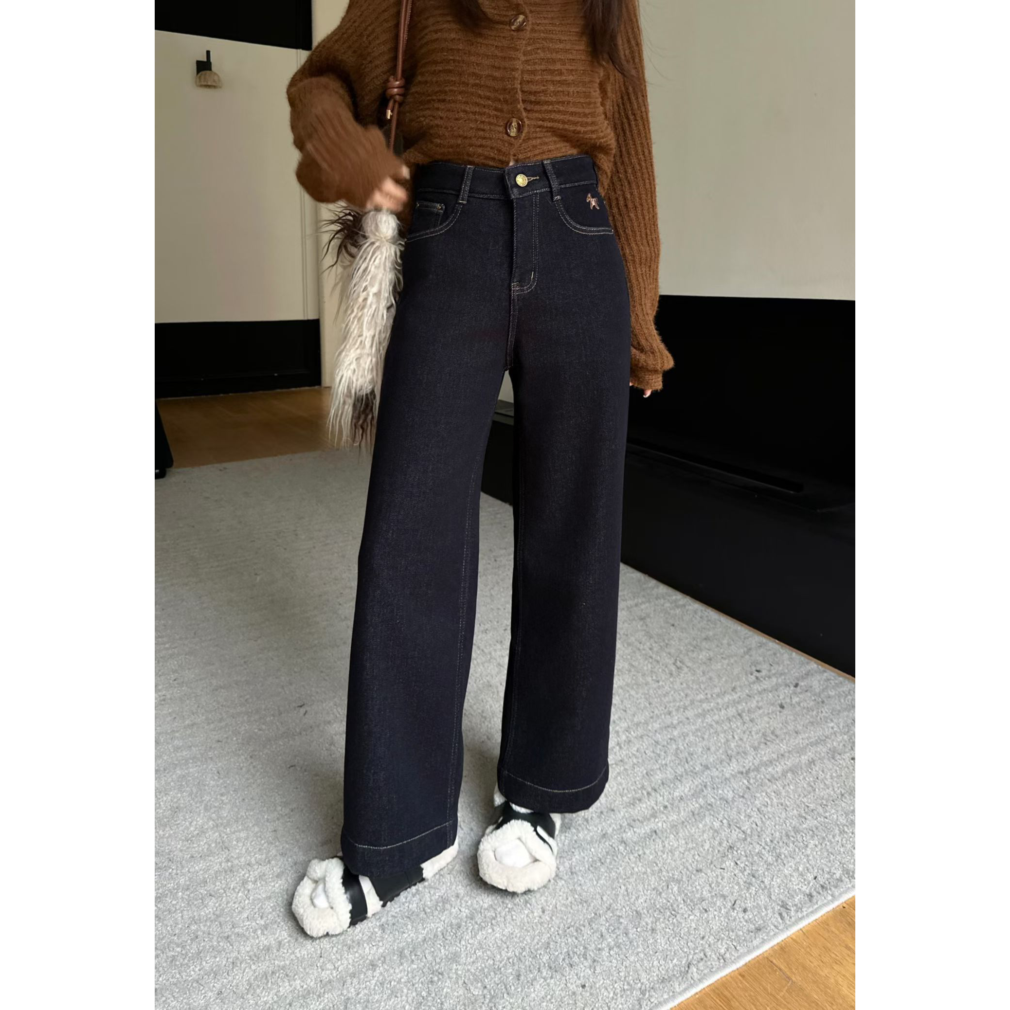 5571#特厚北极绒冬季显瘦直筒牛仔裤百搭加厚牛仔裤时尚女装