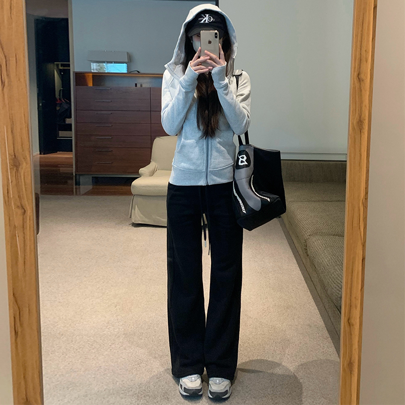 scuba阔腿裤加绒运动裤女秋冬2025新款休闲宽松高腰抽绳直筒裤