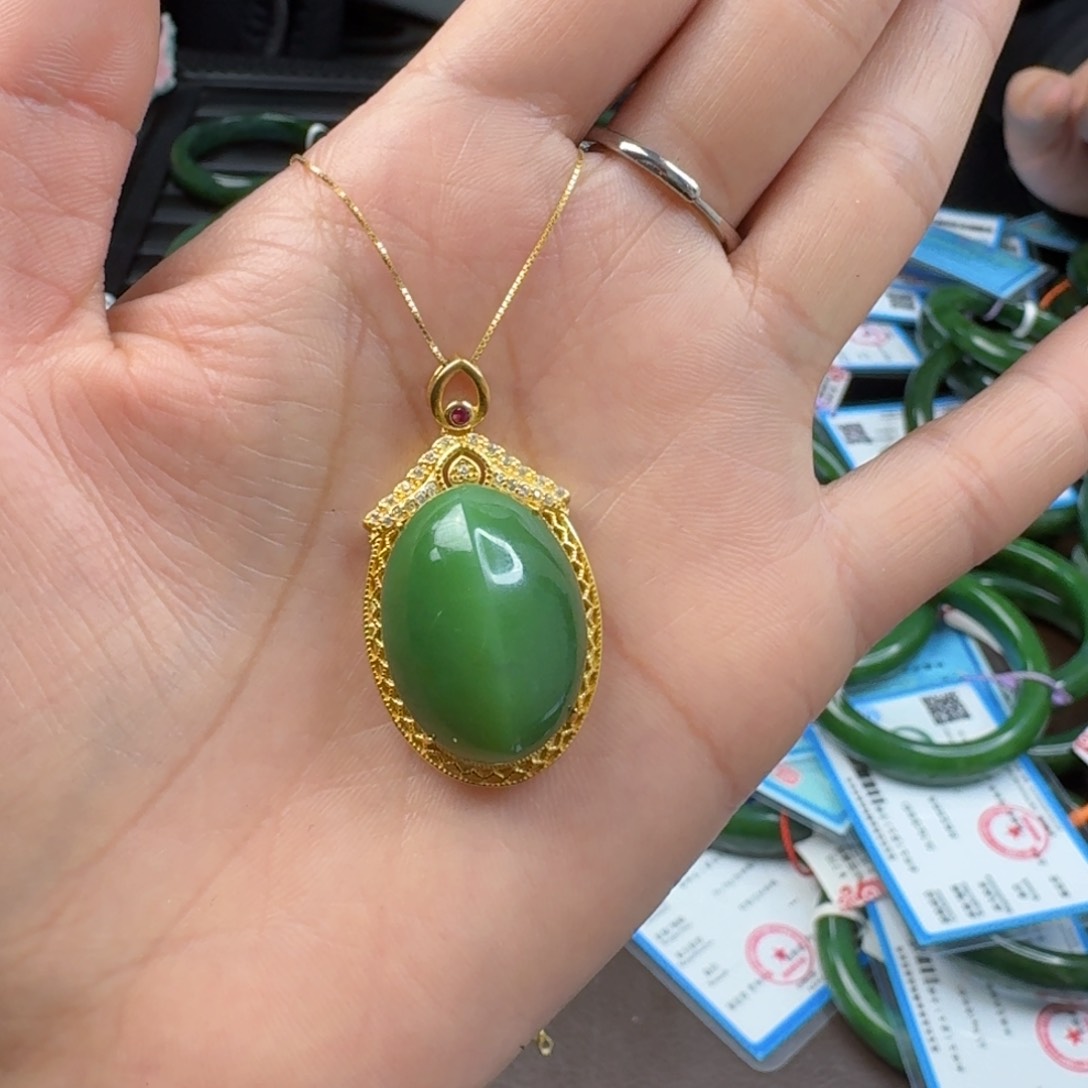 和田玉（碧玉）颈饰银S925镶嵌