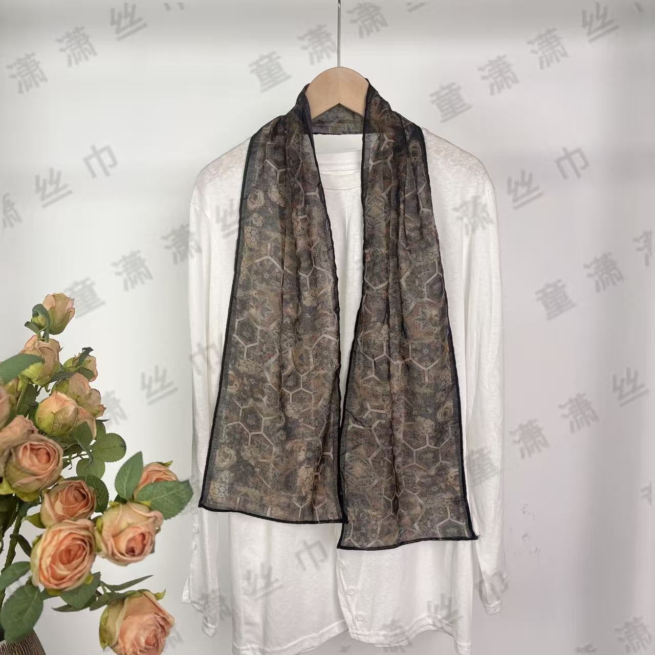 （棕影沉纱）小长巾20*128左右围巾