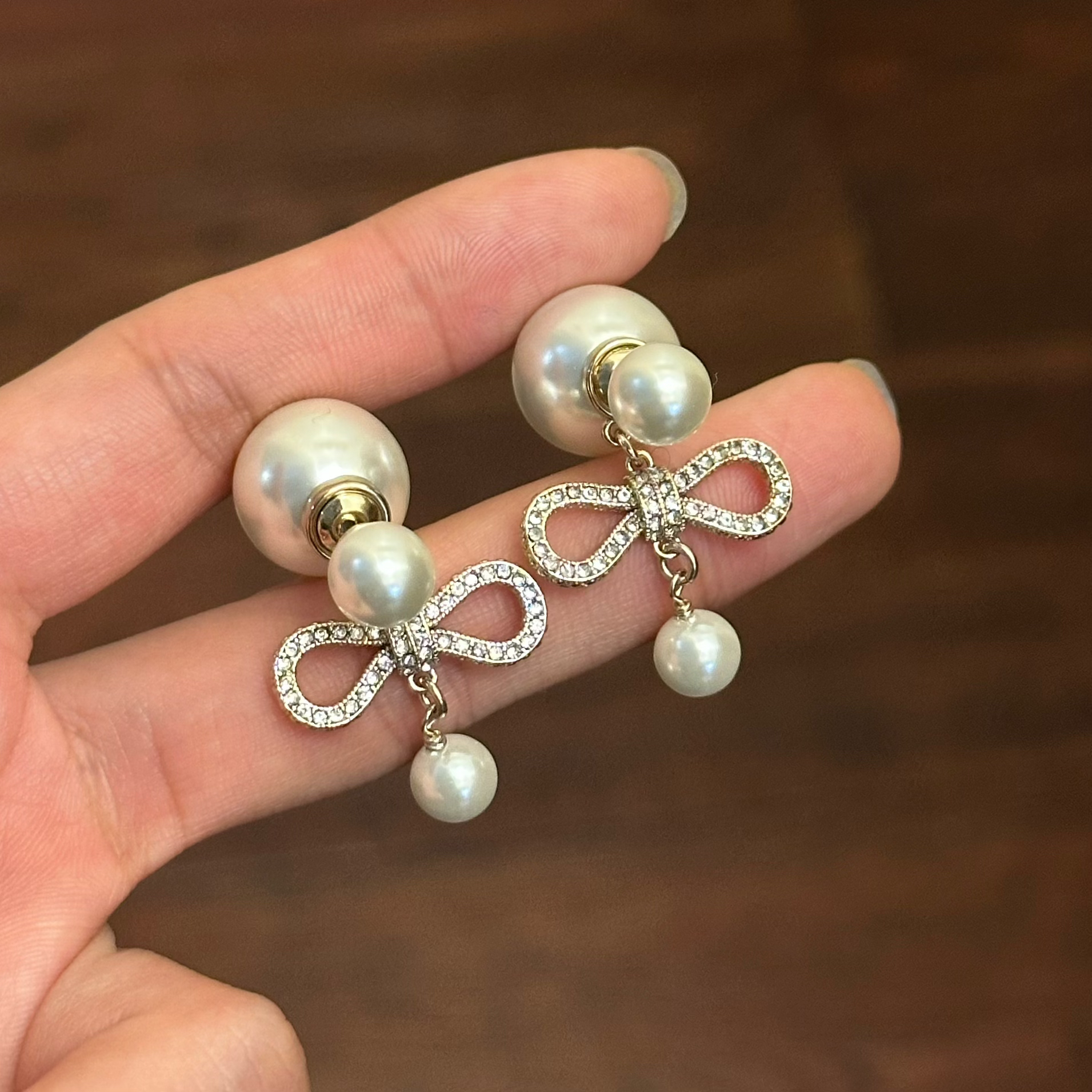 铜合金仿珍珠耳饰 E0054 时尚韦雪同款百搭个性蝴蝶结甜美耳环