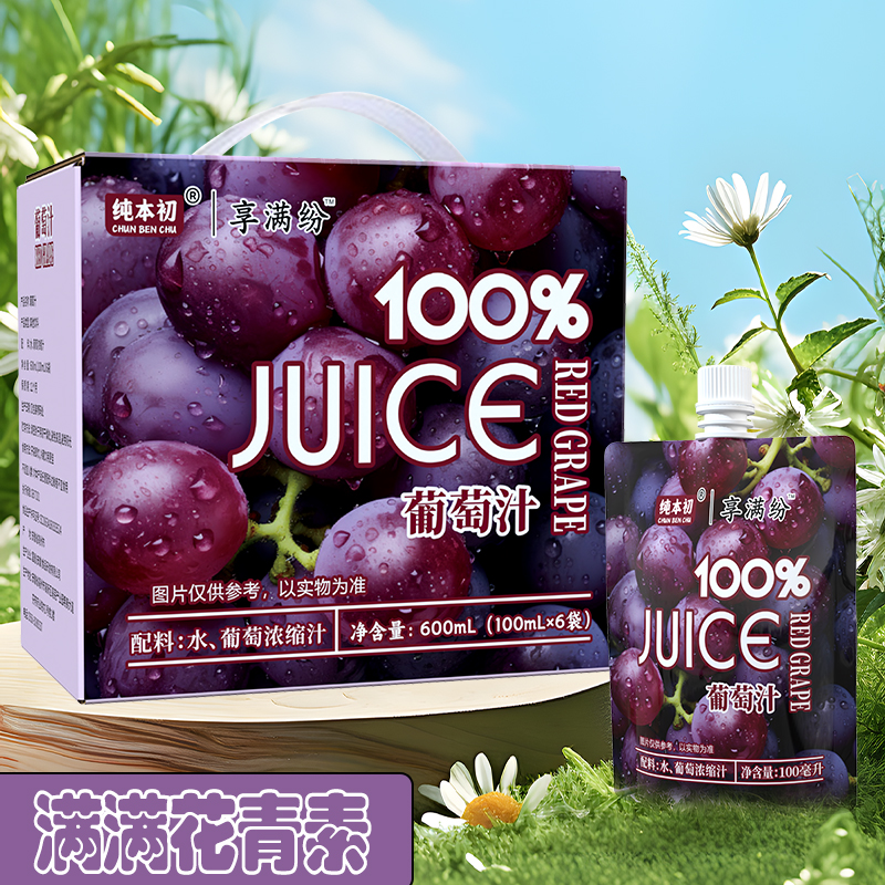 葡萄汁清爽饮料适合夏天露营便携饮品夏黑葡萄果汁100ml/袋0脂肪