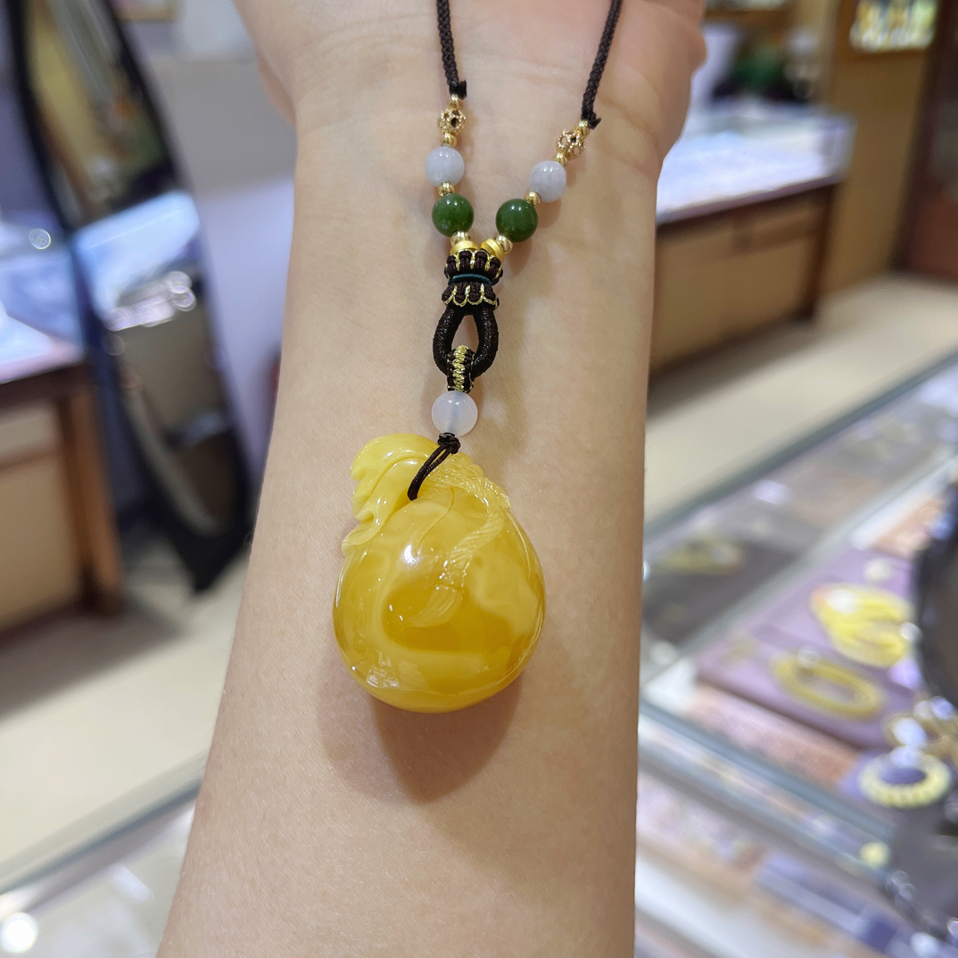 俄料蜜蜡钱袋子吊坠项链送绳