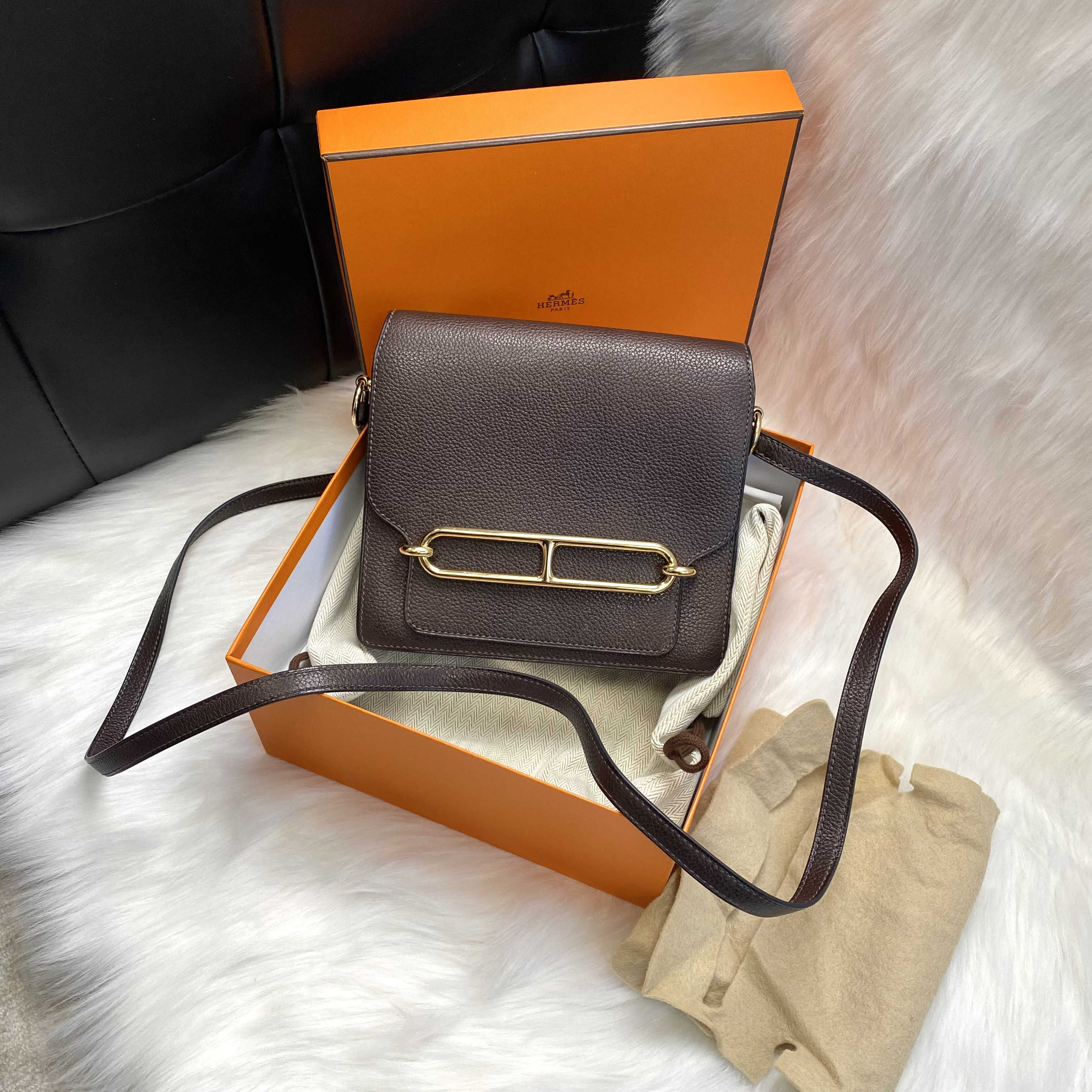 95新 Hermes/爱马仕 爱马仕   乌木色roulis mini猪鼻子包