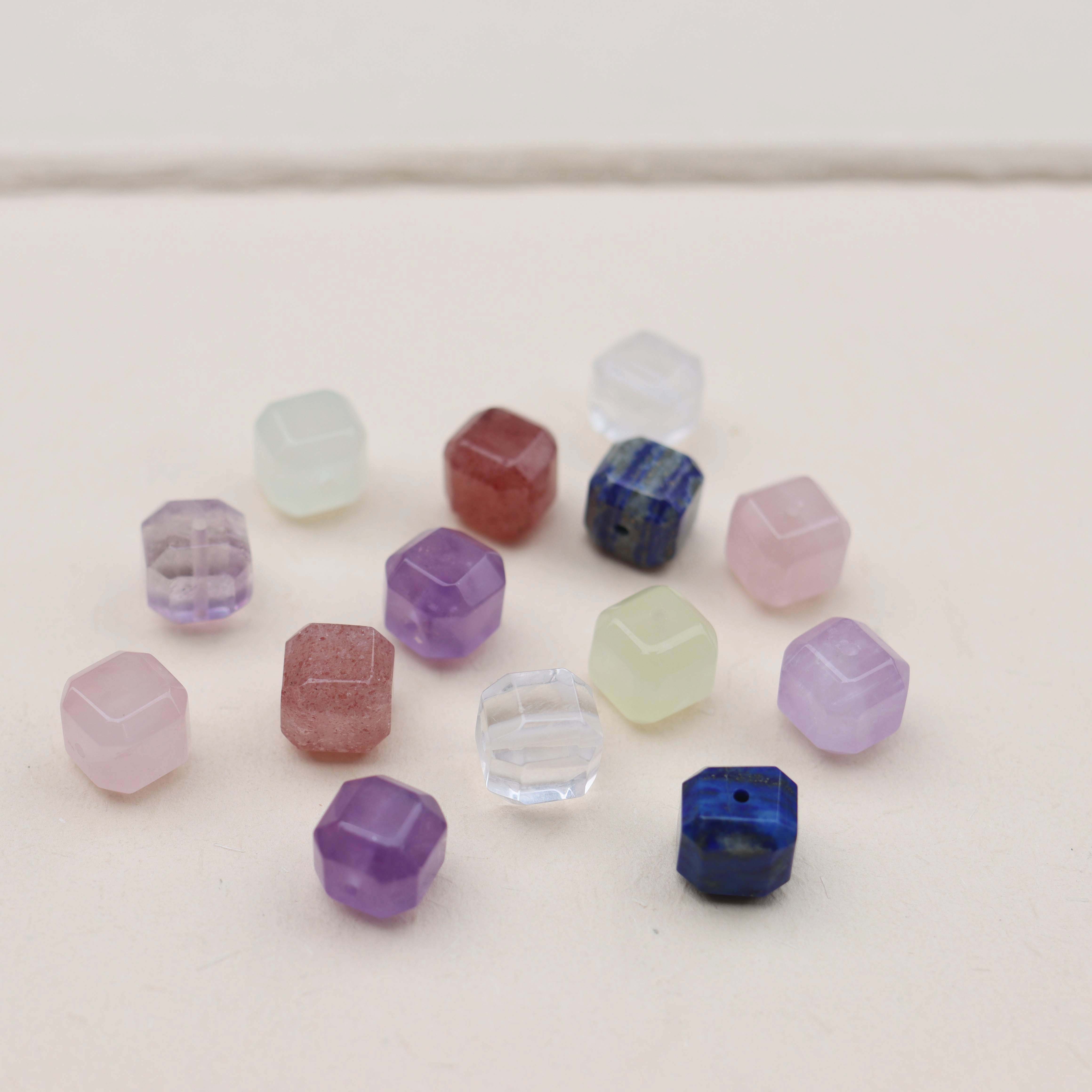 天然草莓晶紫晶白水晶玉石10mm方糖散珠diy手链项链饰品配件材料