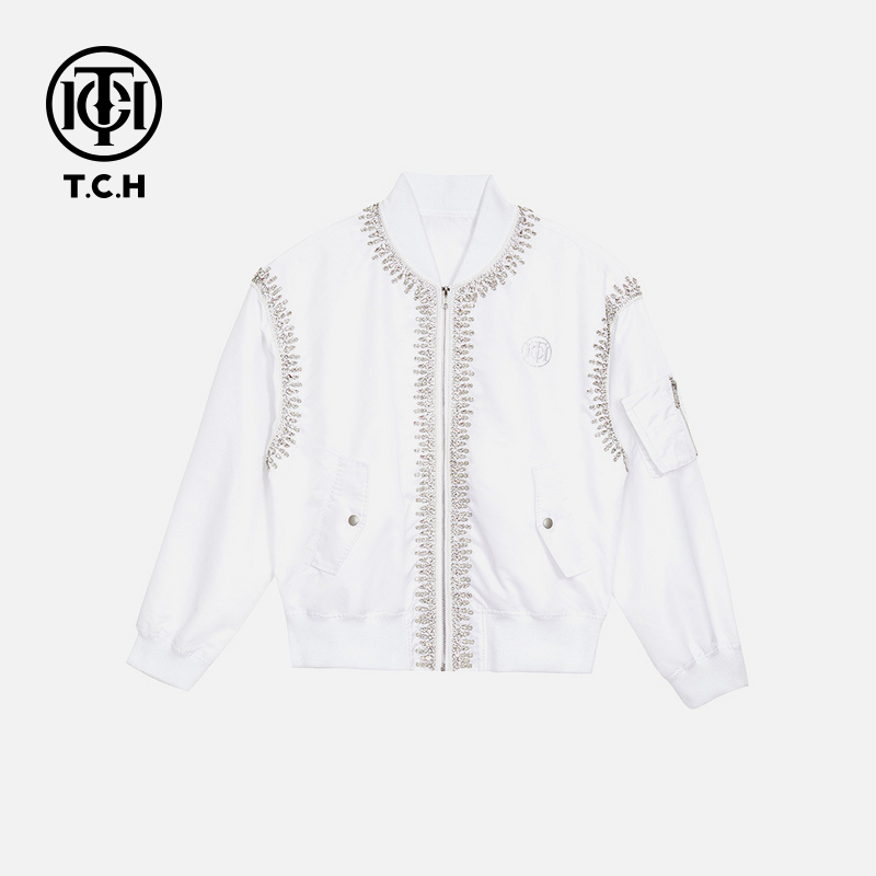 TCH轻奢烫钻工艺手工缝钻飞行员夹克短外套女T72C166002私服tch 