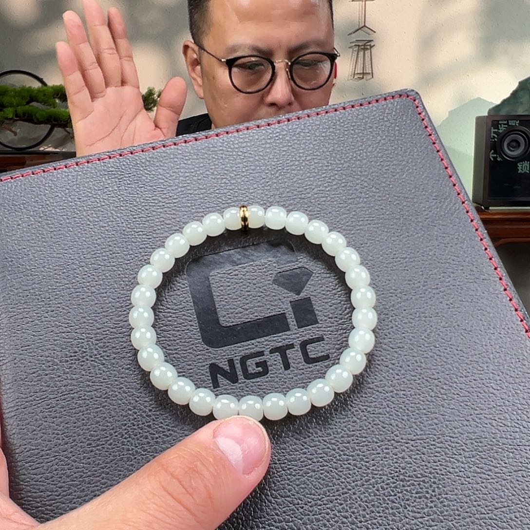 和田玉（子料）未镶嵌手链卡7mm新疆白玉籽料（NGTC N1）