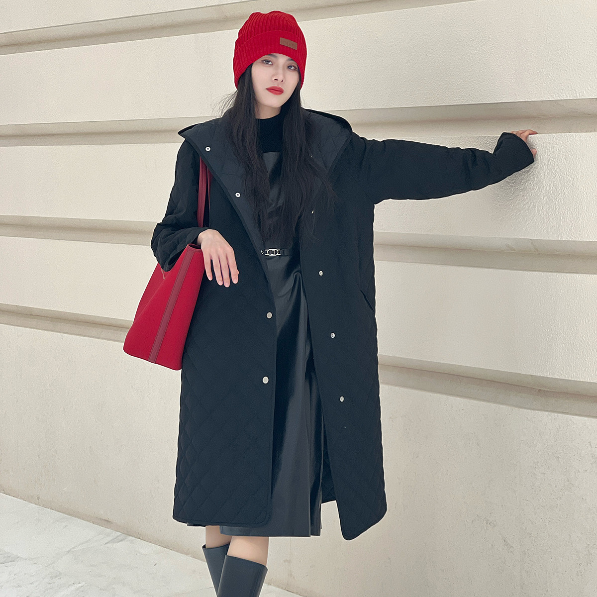 【粉丝专享】劳芮冬季绵羊毛连帽长款羽绒服女LWD364L00300