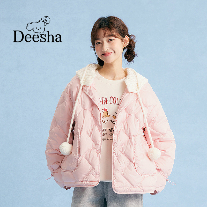 笛莎2025冬女大童青少年初高中生外套可拆卸帽子羽绒服-N32546913