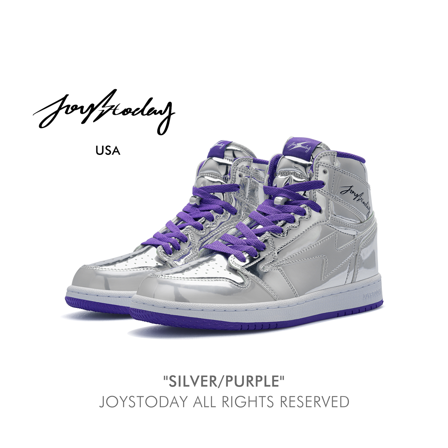 AIR JOYSTODAY 闪电AJ1 RETRO HIGH银紫漆皮高帮大LOGO闪电板鞋