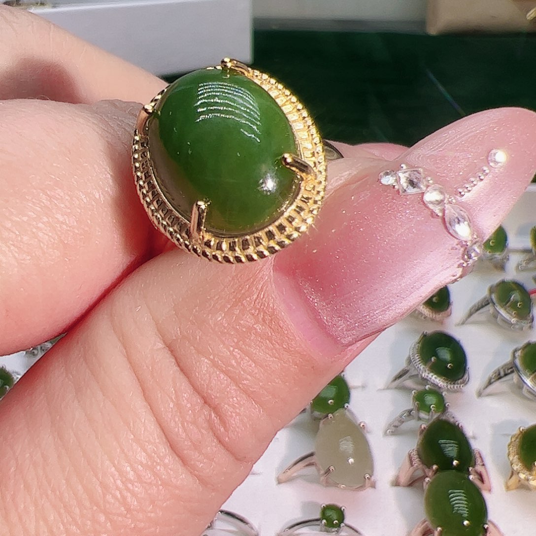 和田玉戒指银S925镶嵌