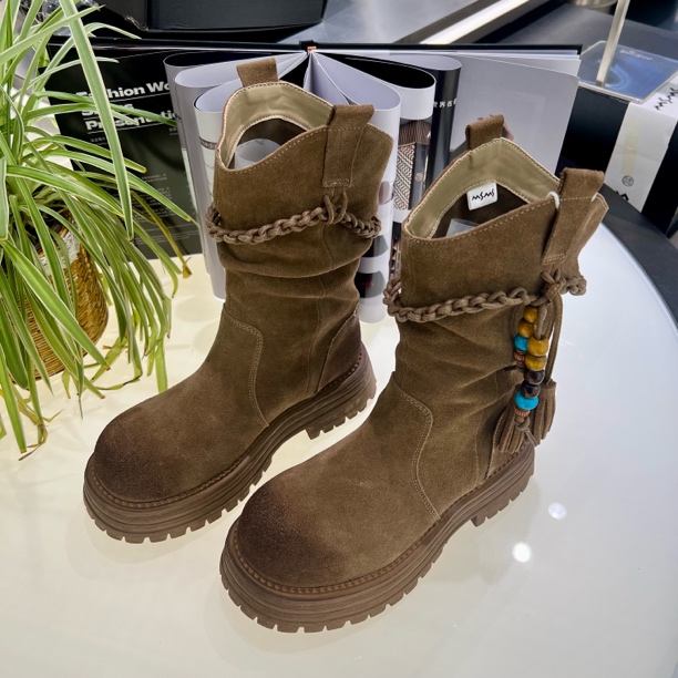 【玛莎玛索】51-201秋季新款时尚复古厚底英伦风中筒秋靴子增高5cm