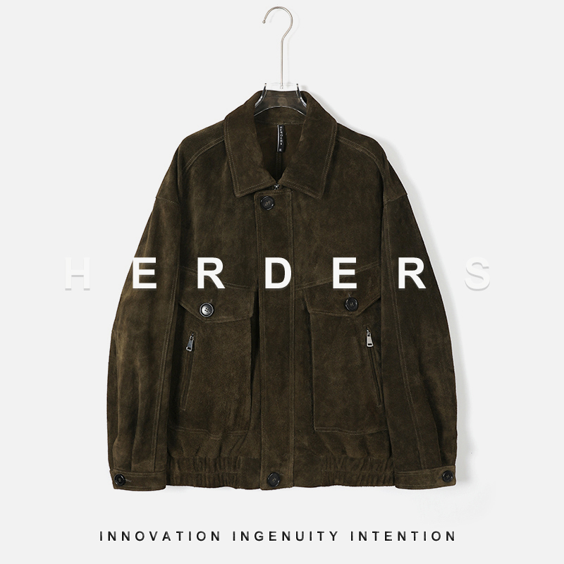 HERDERS 短款翻领纽扣款皮衣 52072