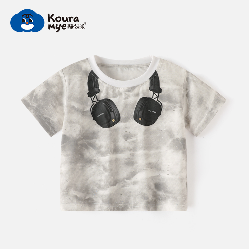 酷娃米夏款儿童短袖中小童音乐男孩印花耳机T恤20525