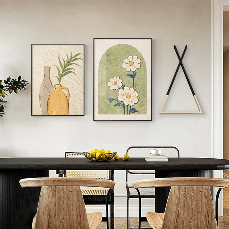北欧奶油风餐厅砂岩装饰画温馨手工砂岩肌理暖色饭厅壁画餐桌挂画