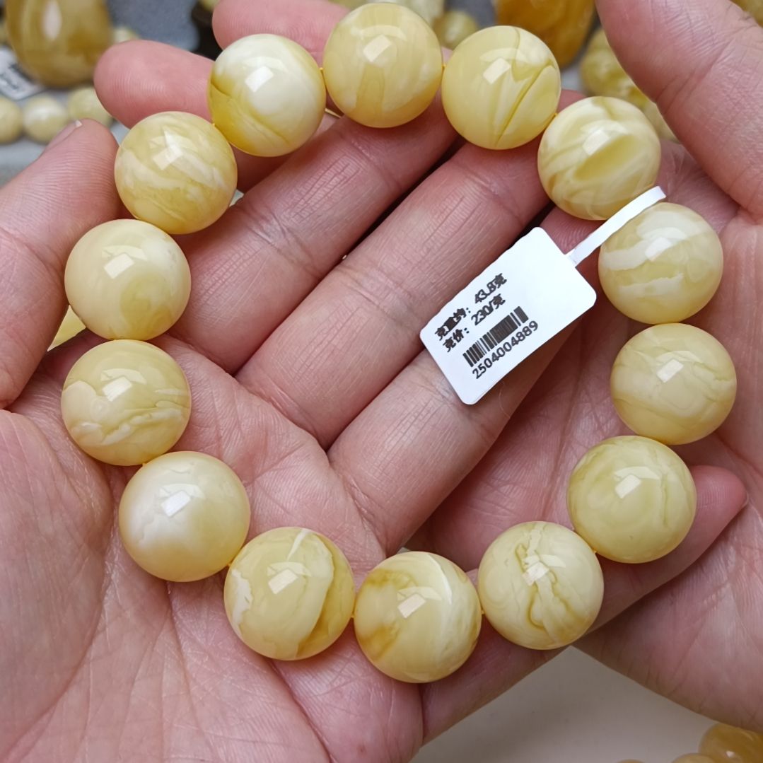 未镶嵌蜜蜡手链慎*17大加圆珠浓蜡白蜡妖花19.5手围