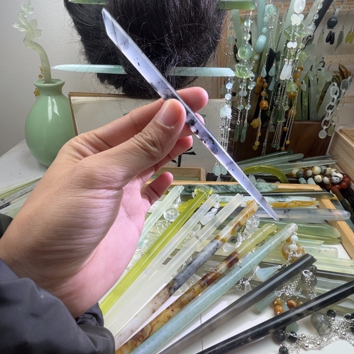 蛇纹石玉发饰未镶嵌长度15.2