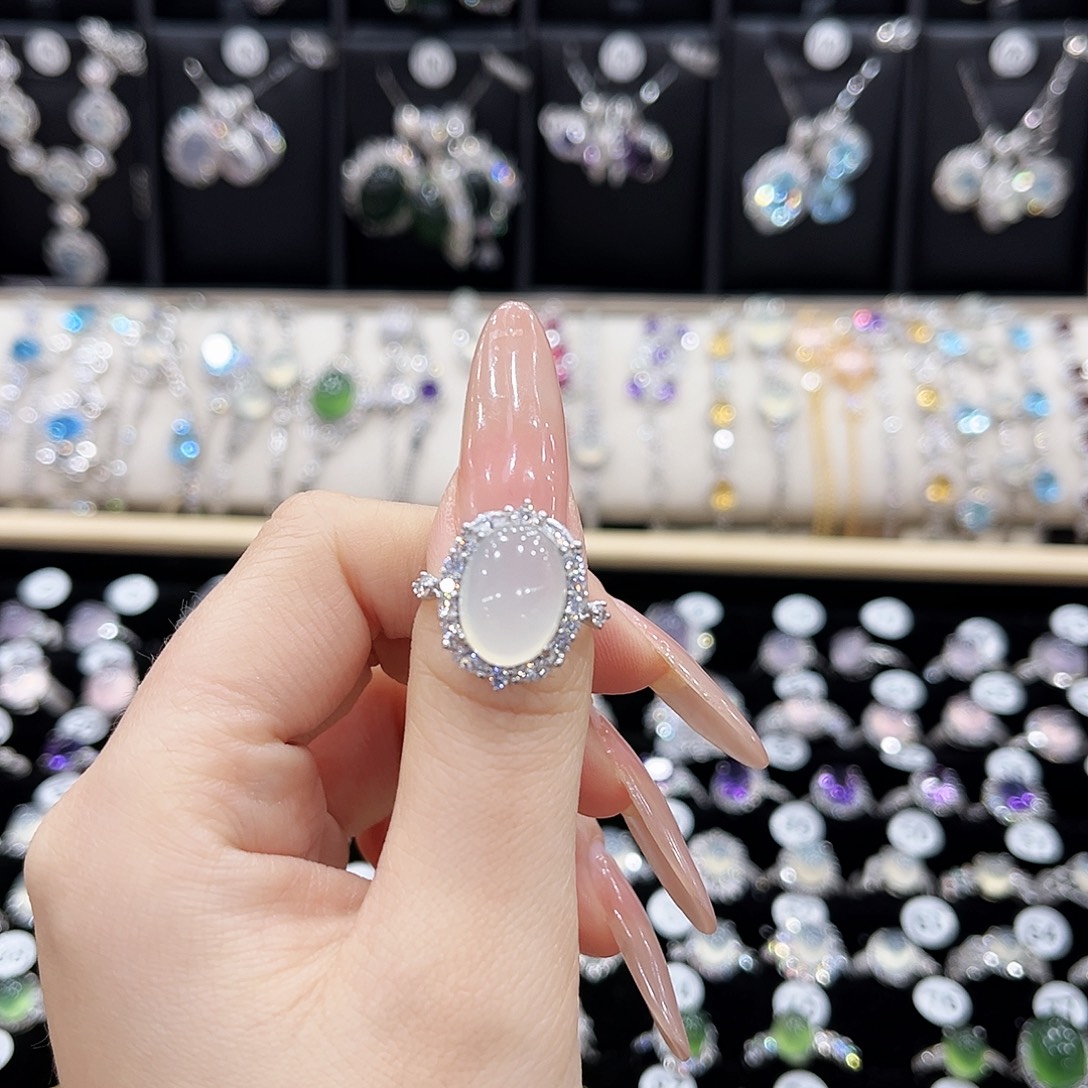 杭***澜蛇纹石玉银S925镶嵌戒指