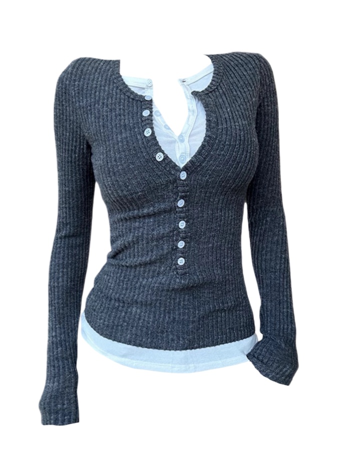 Amy家 微胖mm纯欲风假两件针织衫女秋冬超好看毛衣设计感显瘦上衣