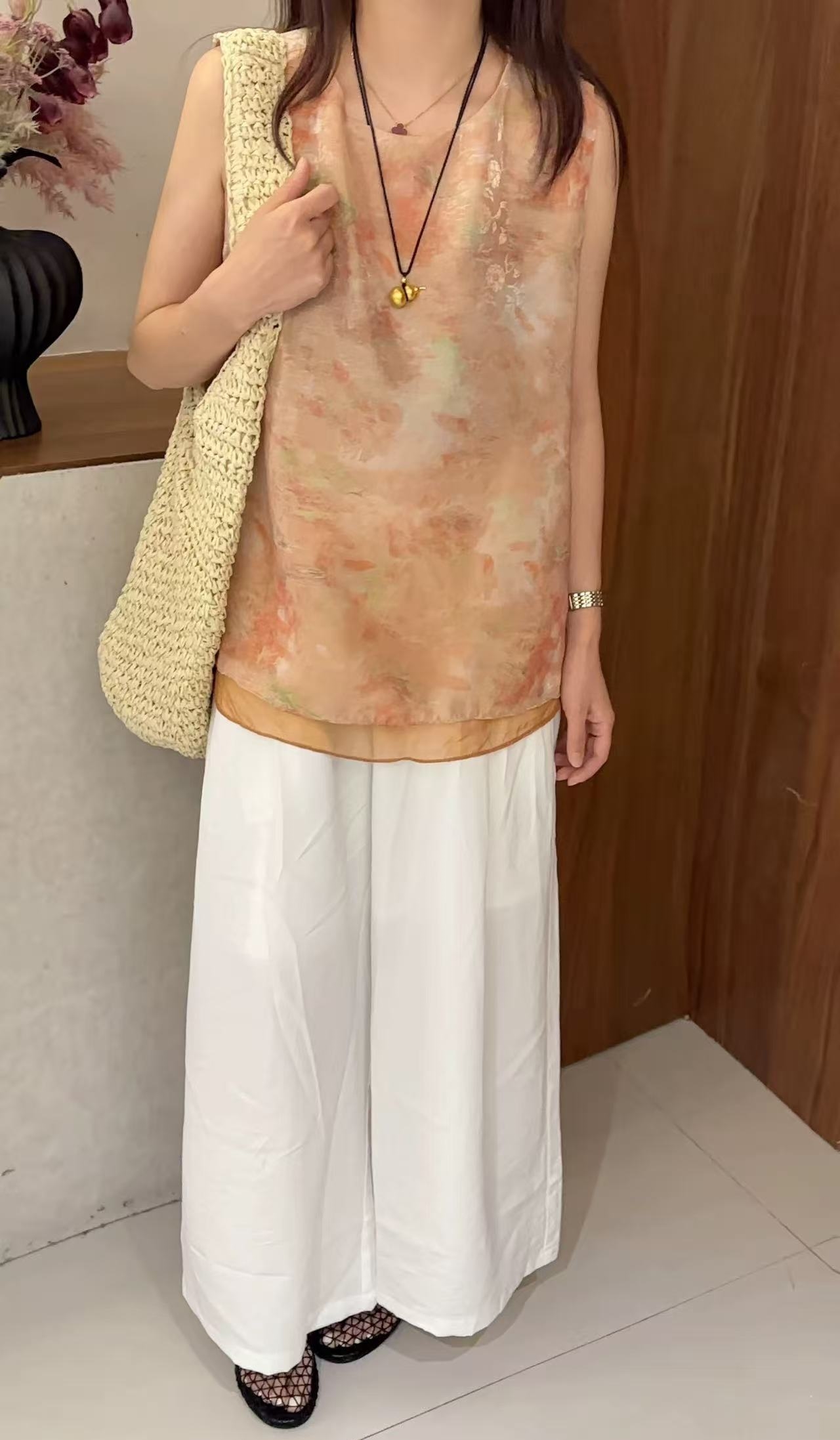 Z.X 国风提花假两件拼接无袖上衣 8609（C8架）