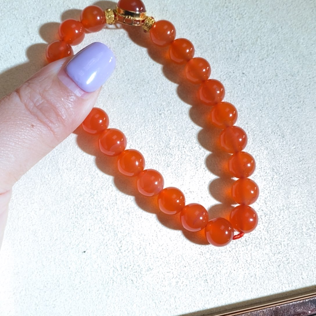 南红玛瑙手链18K金镶嵌