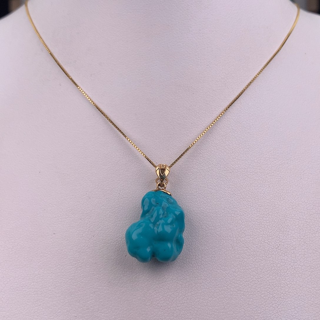 绿松石18K金镶嵌吊坠(赠链)