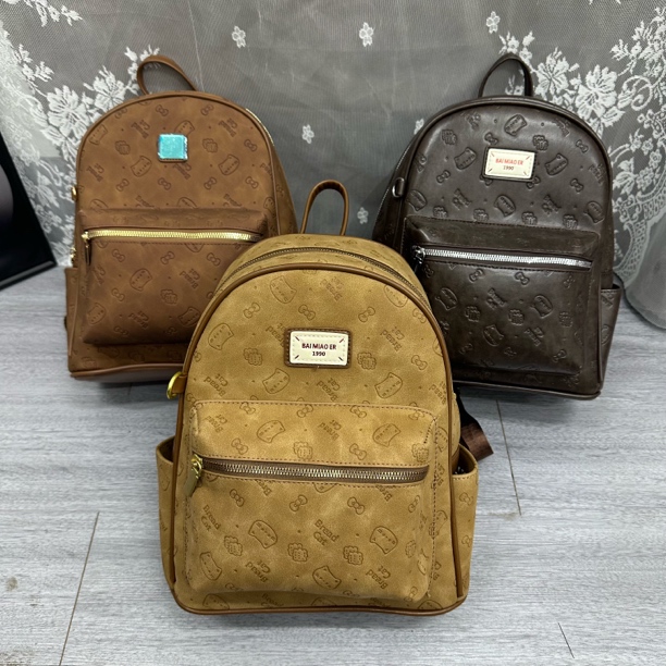 新款 百搭高级压痕刺绣猫咪大容量学生包复古轻奢女包双肩包系列