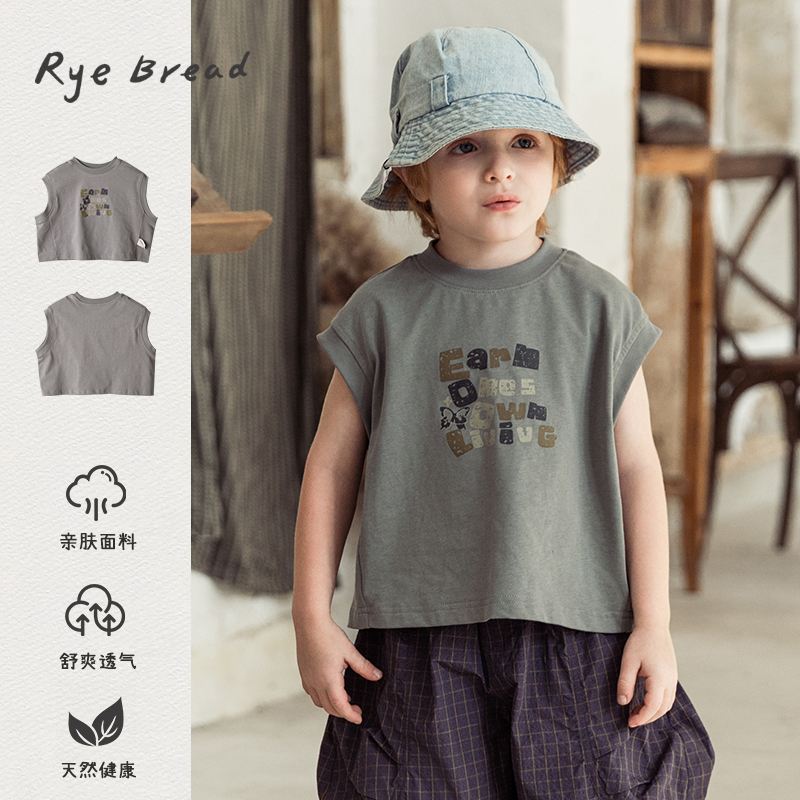 ryebread/黑面包童装 韩版男小童字母印花圆领无袖背心T恤 SA5夏